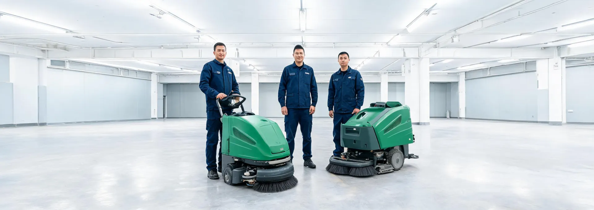Commercial cleaning equipment team in an industrial facility