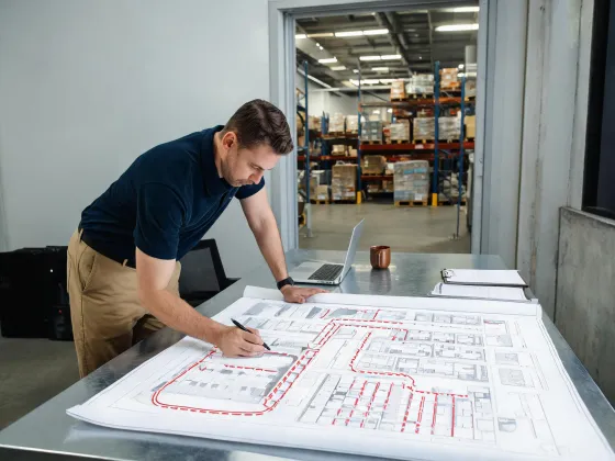 Facility manager mapping a cleaning route