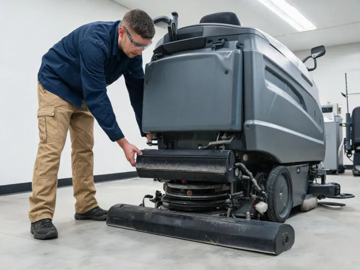 Facility operator checking squeegee and recovery system